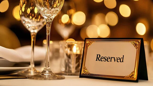 Table setting with reserved sign and elegant glassware on display  