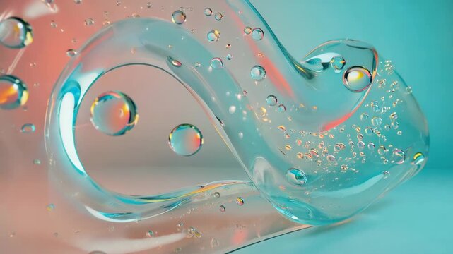 Abstract liquid glass sculpture with refraction and caustics floating in a pastel gradient background, soft cinematic lighting, clean minimal composition, timeless futuristic art.
