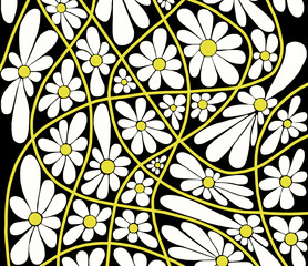 Abstract flower pattern of daisies is hand-painted.