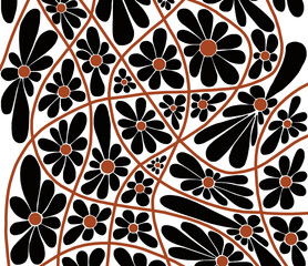 Abstract flower pattern of daisies is hand-painted.