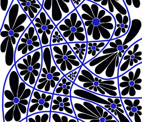 Abstract flower pattern of daisies is hand-painted.