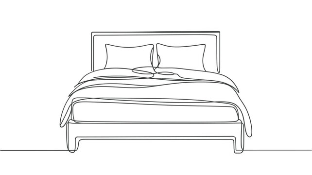 Minimalist line drawing of a bed with pillows and a simple headboard