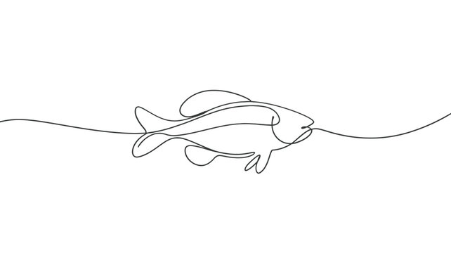 Minimalist one line drawing of a fish with flowing lines