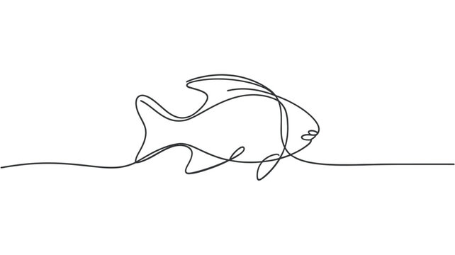 Minimalist one line drawing of a fish with flowing fins and detail