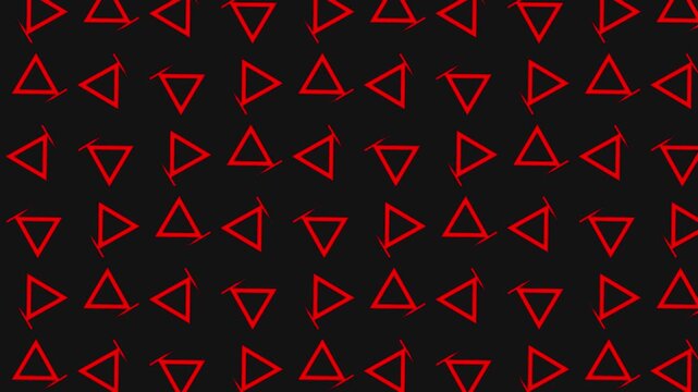 Red Triangle Pattern on Dark Background: A symmetrical array of vibrant red triangle icons grace a dark backdrop, creating a captivating visual texture and pattern, offering a unique graphic design.