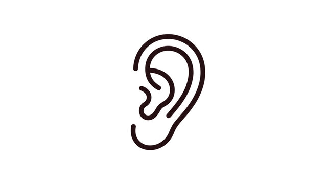 Simple line drawing of a human ear against a white background