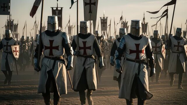 Gallant armed forces line up and move resolutely towards their destined clash