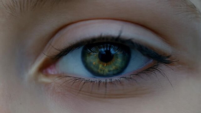 Close up capture of green eye with detailed view of lashes and iris patterns during daytime light