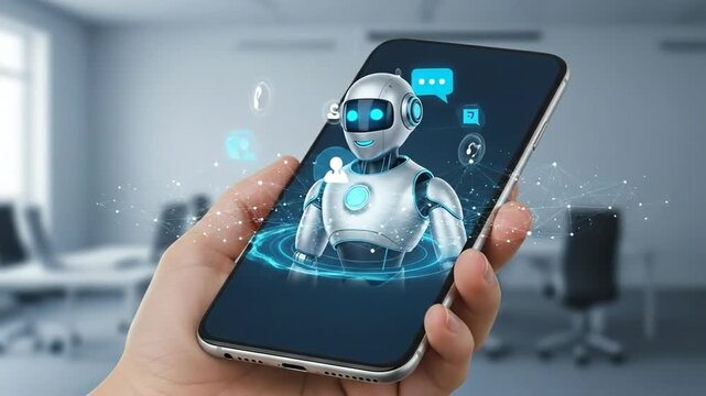 Smart robot assistant on smartphone helps users in office tasks and queries