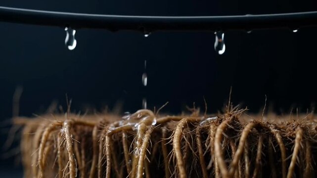 A video shows a single water droplet falling onto a bundle of fibers in a dark environment