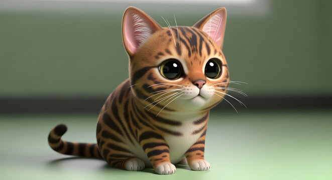 3d chibi bengal cat illustration
