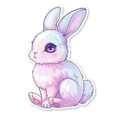 Obraz premium Cute pastel colored bunny sticker sitting in a relaxed pose rabbit purple pink