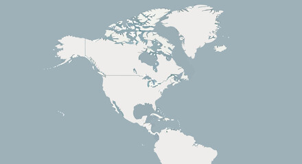A minimalist map showing the continent of North America with its major countries and surrounding oceans.