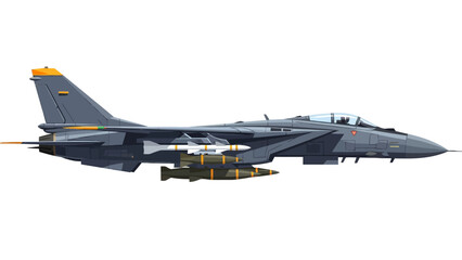 Obraz premium Pixel art side profile of a gray fighter jet with missiles