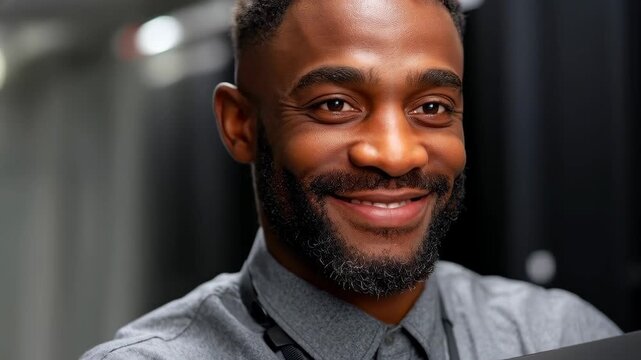 Portrait of Confidence: A confident IT professional with a warm smile, posed against the backdrop of a modern server room, highlighting his expertise in the tech industry.