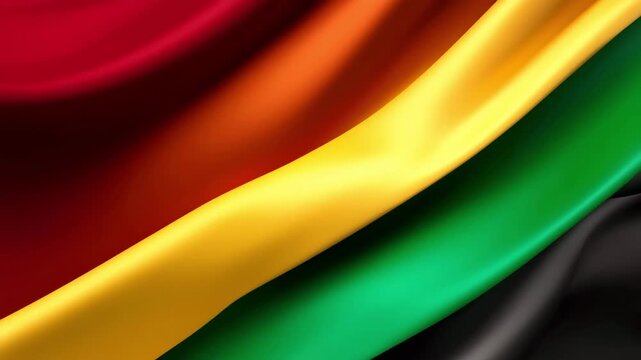 Flowing fabric in red, orange, yellow, green, and black moves slowly in a seamless loop, symbolizing Pan-African unity and pride during Black History Month and honoring cultural heritage