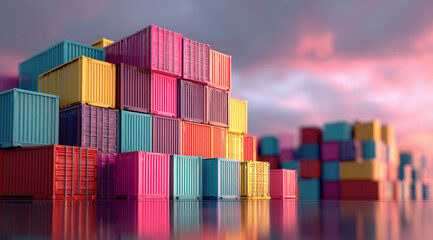 Fototapeta premium Colorful Cargo Container Logistics 3D Render - Industrial Shipping Visualization