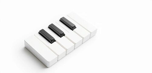 A pristine, untouched white piano key, isolated on pure white background,  surface,  music