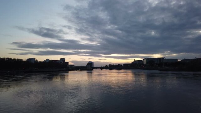 The River Shannon as it flows through the city of Limerick in the Republic of Ireland.