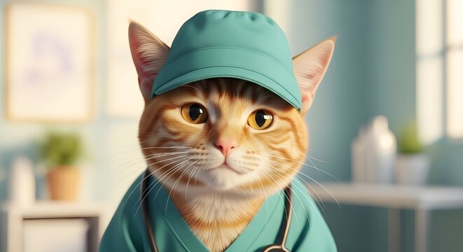 Primer plano retrato de un perro shar pei vestido con bata m&eacute;dica sentado frente a un fondo blanco