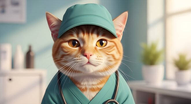 Primer plano retrato de un perro shar pei vestido con bata m&eacute;dica sentado frente a un fondo blanco