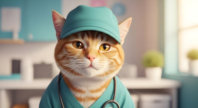 Primer plano retrato de un perro shar pei vestido con bata m&eacute;dica sentado frente a un fondo blanco