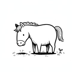 Fototapeta premium A simple black and white line drawing of a horse standing in grass