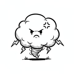 Obraz premium Angry cartoon tornado with lightning and frowning face