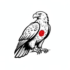 Obraz premium Black and white drawing of an eagle with a red circle on its chest