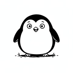 Obraz premium A black and white cartoon penguin with wide eyes and an open mouth