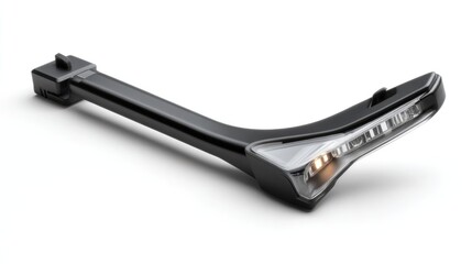Obraz premium Motorcycle Turn Signal: An isolated shot of sleek black motorcycle turn signal, capturing the essence of automotive design and functionality.