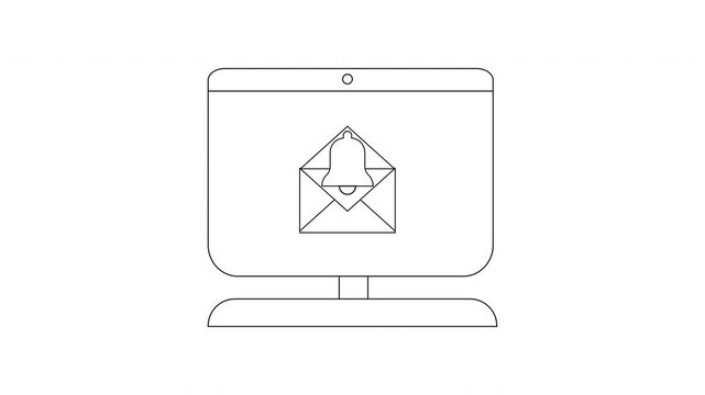 Email Notification on Computer Screen - Simple Line Art.