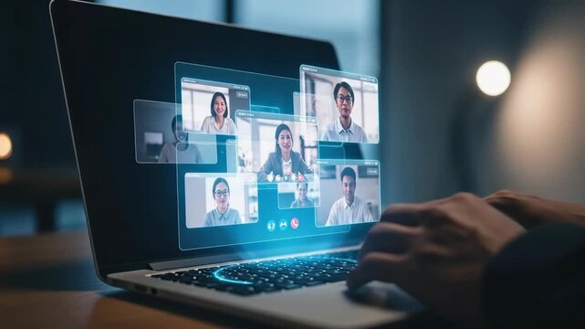 Joining a virtual meeting from a laptop with multiple participants