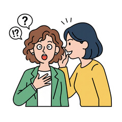 Fototapeta premium A woman's surprised expression when receiving a whisper from her friend. Isolated on a white background.