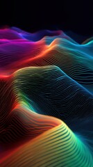 Colorful Neon Data Wave Landscape on Dark Background