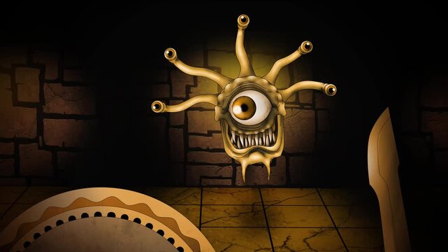 first person rpg dungeon battle with a beholder