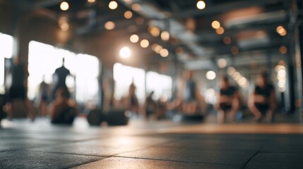 Blurred background of people training in a gym 