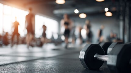 Blurred background of people training in a gym 