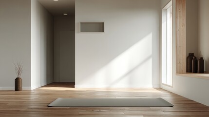 home gym with clean walls, yoga mat