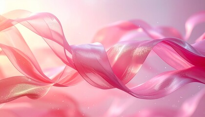 Vibrant pink ribbons flowing in dynamic motion with soft gradient background