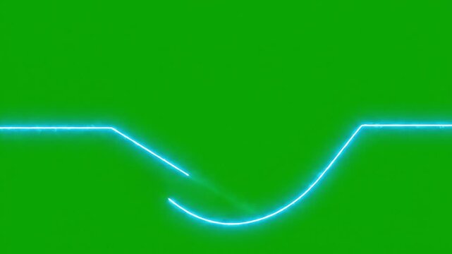 Glowing neon blue lines on green background forming dynamic shapes with angled and curved lines creating a futuristic visual effect