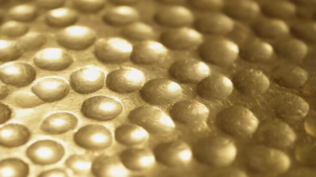 Gold Bubble Wrap Packaging Material Closeup.