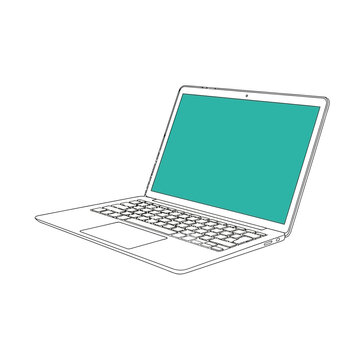 Modern Laptop Computer Outline with Teal Screen