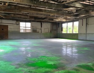 Concrete Surface with Green Algae Stains and Moisture Marks