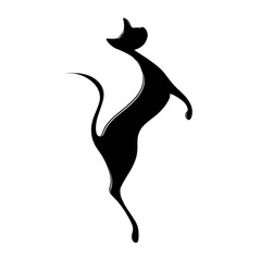 Elegant black silhouette of a cat standing, arched back, head up, on white