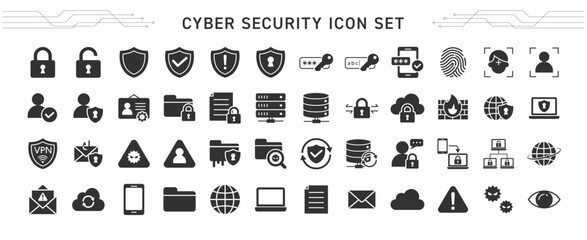 サイバーセキュリティの塗りアイコンセット｜ネットワーク・情報保護