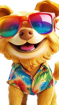 funny dog in sunglasses and hawaiian shirt.