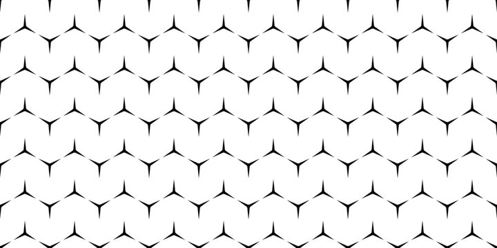 Minimalist seamless pattern featuring black three-point star propeller shapes on a white background