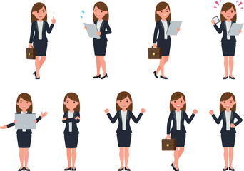 Obraz premium Business Woman Character Set Flat Design Minimal Illustration Icons