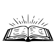 minimalist sketch of an open book or holy bible with shine